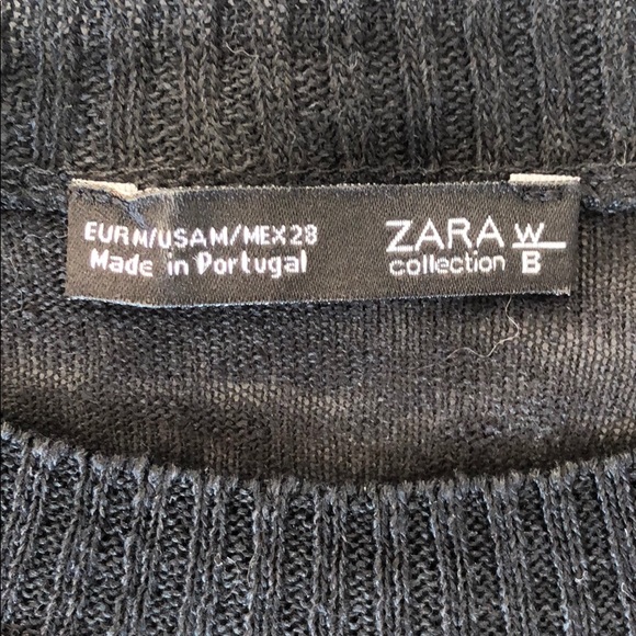 Zara Black and Tan Ruffle Sleeve Linen Sweater Top - Picture 5 of 7